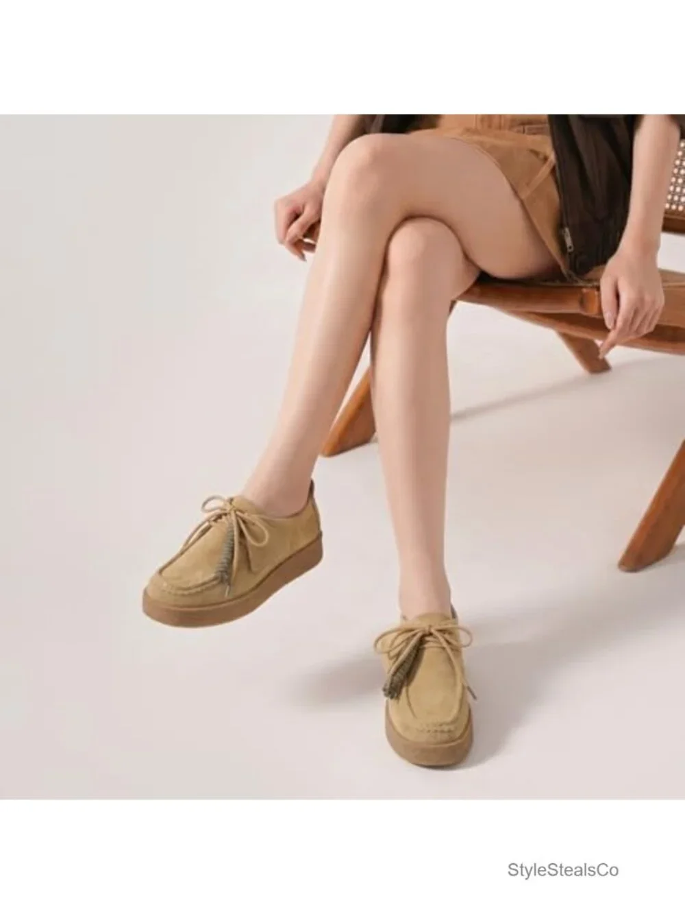 Genuine Suede Platform Loafers, Lace Up Mocc Shoes for Work